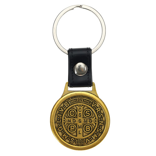 Antique Gold St. Benedict Medal Key Ring - 12/pk