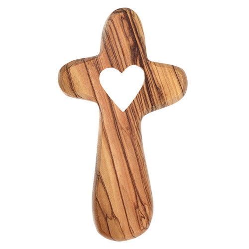 Olive Wood Heart Comfort Hand Cross