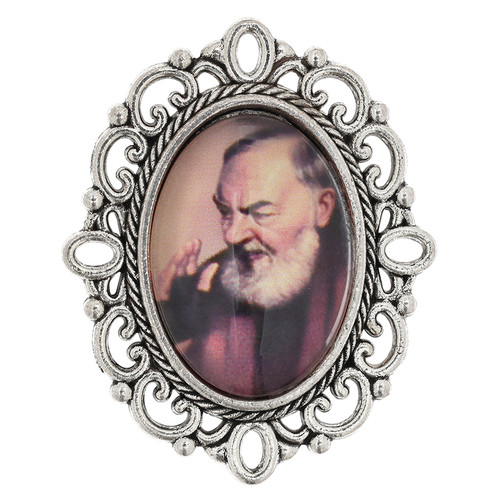 St. Padre Pio Scalloped Fancy Lapel Pin - 10/pk