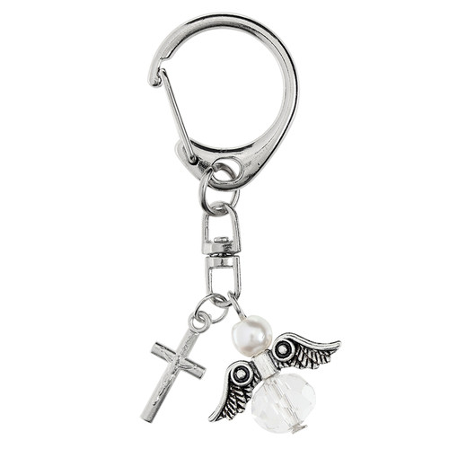White Pearl Guardian Angel and Crucifix Clip - 18/pk