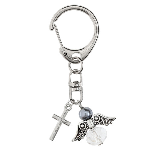 Gray Pearl Guardian Angel and Crucifix Clip - 18/pk
