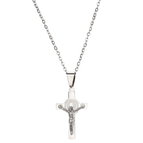 St. Benedict Stainless Steel Crucifix Pendant - 2/pk