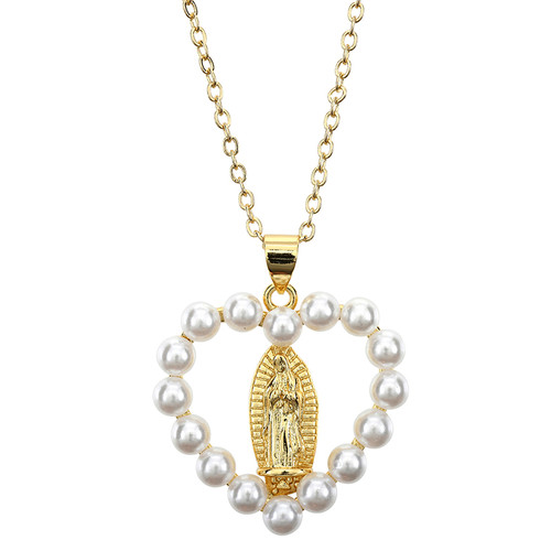 Our Lady of Guadalupe Pearl Heart Necklace - 10/pk