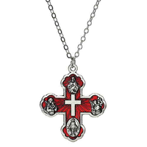 Red I Am a Catholic Four Way Medal Pendant with Chain - 12/pk