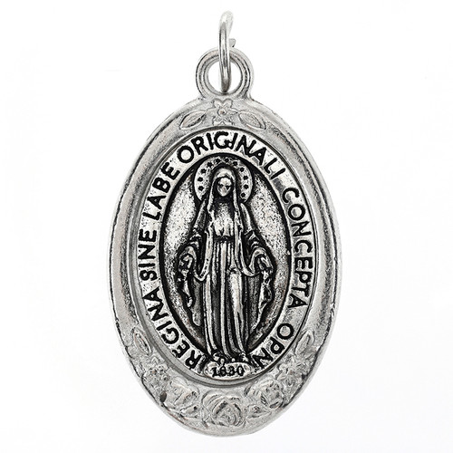 Silver Miraculous Oval Floral Border Medal - 36/pk