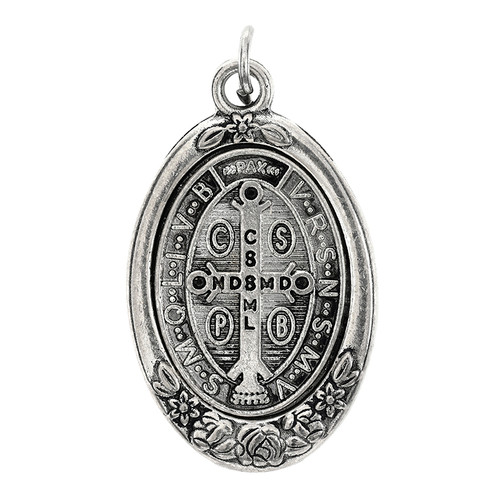 Silver St. Benedict Oval Floral Border Medal - 36/pk