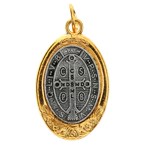 Two-Tone St. Benedict Oval Floral Border Medal - 36/pk