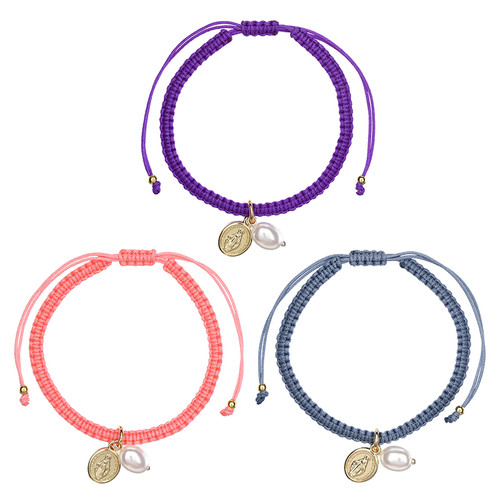 Miraculous Medal and Pearl Macrame Bracelet Assortment (3 Asst) - 18/pk