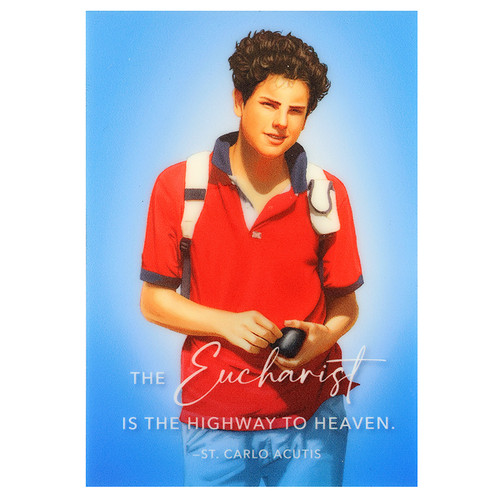 Eucharist Highway to Heaven, St. Carlo Acutis Acrylic Magnet - 12/pk