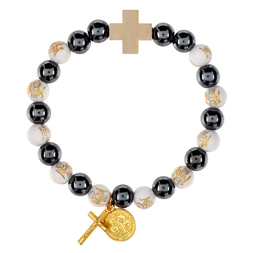 St. Benedict Bead and Hematite Rosary Bracelet - 12/pk