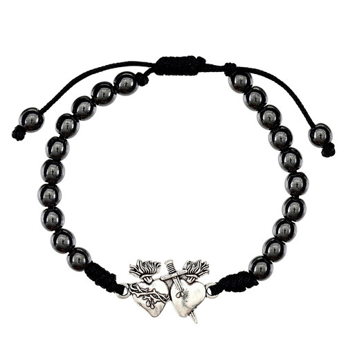 Sacred Hearts Hematite Bracelet - 12/pk