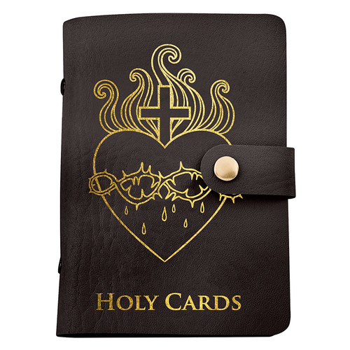 Dark Brown Sacred Heart Holy Card Holder - 8/pk