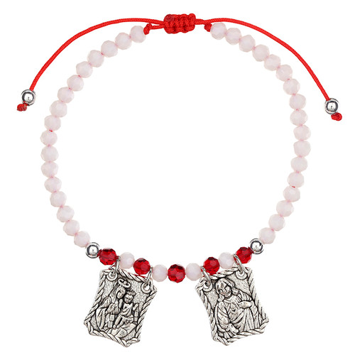 White/Red Faceted Scapular Cord Bracelet - 8/pk