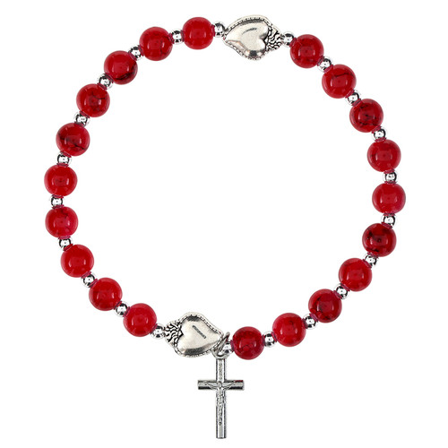 Sacred Heart Marbled 2 Decade Rosary Bracelet - 12/pk