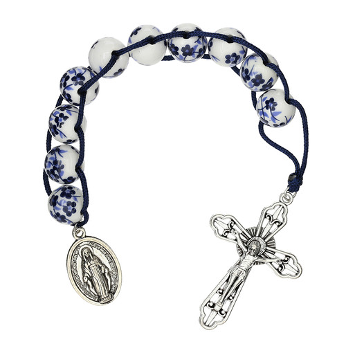 Blue Floral Good Deeds/Sacrifice One Decade Rosary - 8/pk