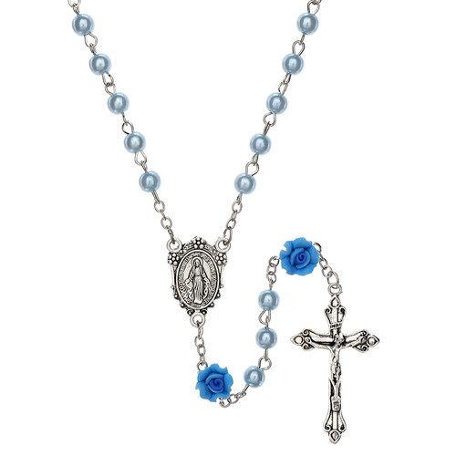 Blue Rose Bead Mother's Rosary - 8/pk