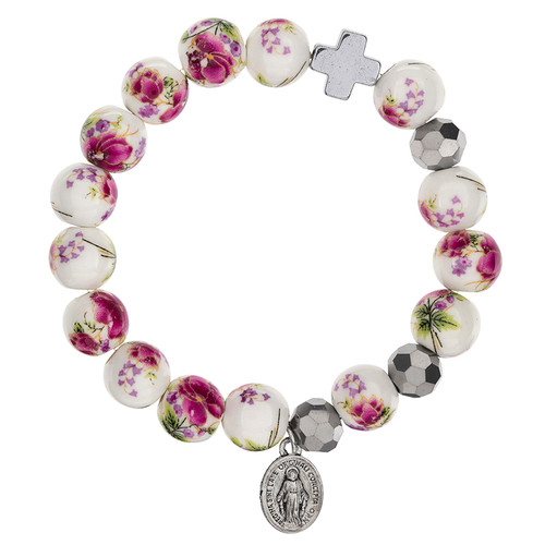 Purple Floral Mary's Garden Rosary Bracelet - 6/pk