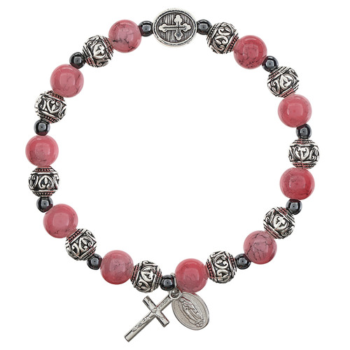 Pink Our Lady of Guadalupe Bali Bead Rosary Bracelet - 10/pk