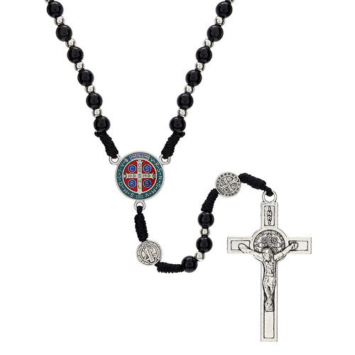 St. Benedict Corded Rosary with Medal OF Beads - 6/pk