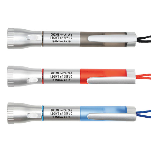 Shine with the Light of Jesus Flashlight Pen Assortment (3 Asst) - 12/pk