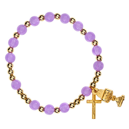 Body of Christ Purple First Communion Rosary Bracelet - 12/pk