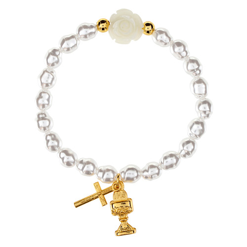 Freshwater Pearl and Flower First Communion Bracelet - 12/pk