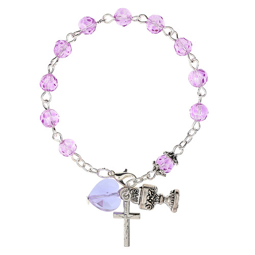 Purple Faceted First Communion Bracelet - 12/pk