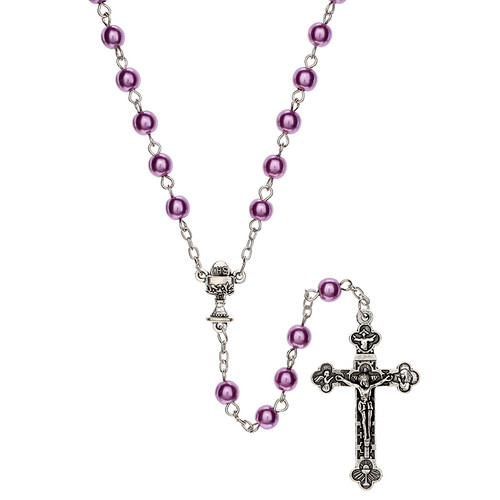 Purple First Communion Pearl Bracelet - 12/pk