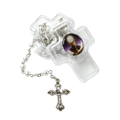 Bread of Life White First Communion Rosary with Cross Box - 9/pk