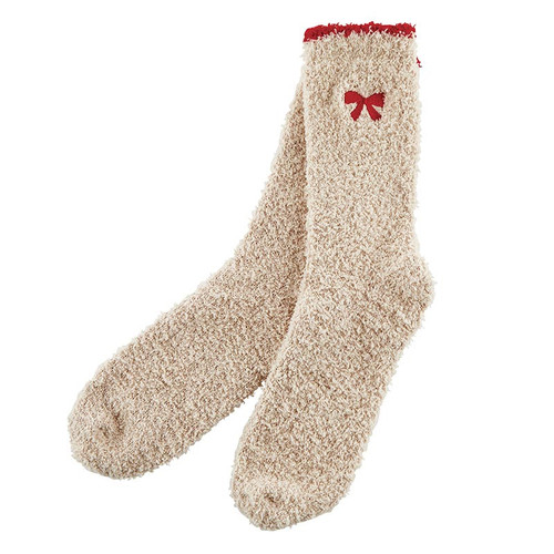 Cozy Socks in Ornament - Blush with Red Bow/Trim