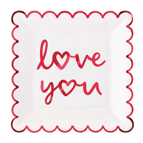 Foil Scalloped Plates - Love You