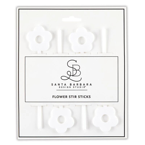 Acrylic Stir Sticks - White Flowers - Set of 4