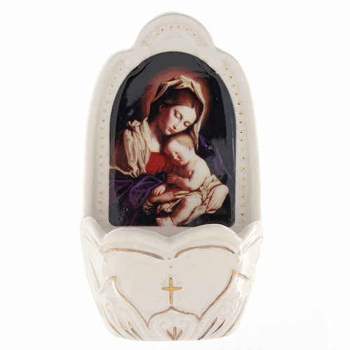 Madonna and Child Porcelain Holy Water Font - 3/pk