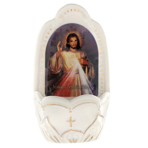 Divine Mercy Porcelain Holy Water Font - 3/pk