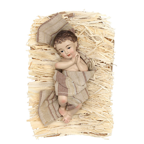 Traditional Christ Child in Raffia Lined Manger