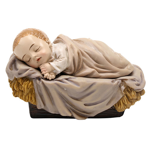 Sleeping Christ Child in Manger Figurine