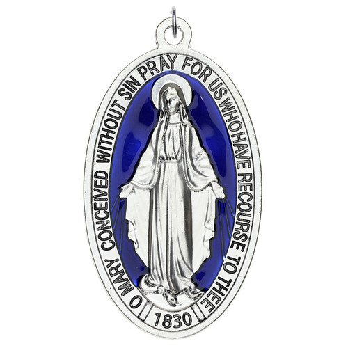 Silver with Blue Miraculous Medal - 8/pk