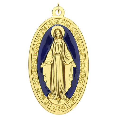 Gold with Blue Miraculous Medal - 8/pk