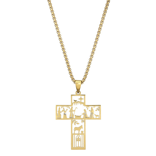 Gold Nativity Cross Pendant - 6/pk