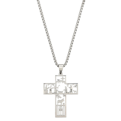 Silver Nativity Cross Pendant - 6/pk