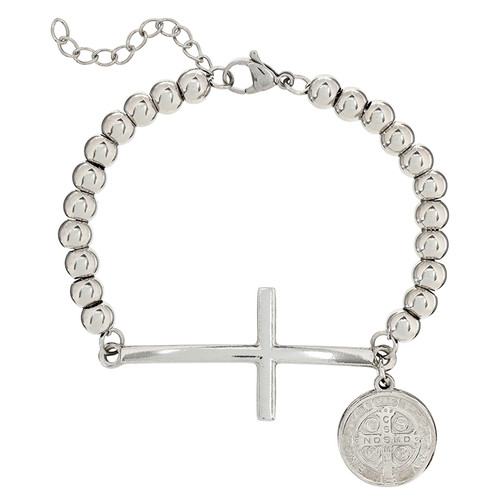 St. Benedict Silver Cross and Medal Bracelet - 4/pk