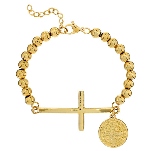 St. Benedict Gold Cross and Medal Bracelet - 4/pk