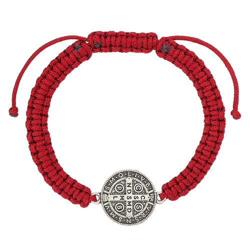Large Red St. Benedict Macrame Medal Bracelet - 12/pk