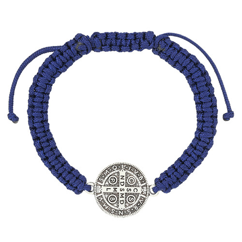 Large Blue St. Benedict Macrame Medal Bracelet - 12/pk