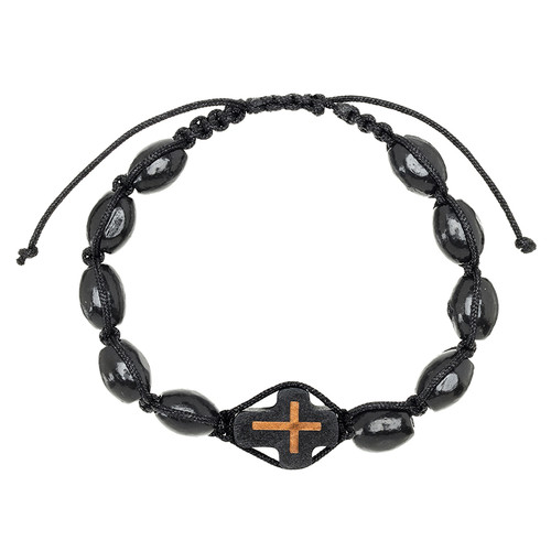 Men's Wood Cross Rosary Bracelet - 12/pk