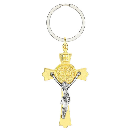 Two-Tone St. Benedict Crucifix Key Ring - 12/pk