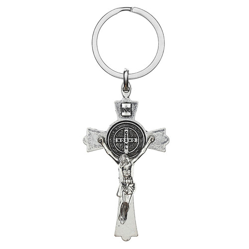 Silver St. Benedict Crucifix Key Ring - 12/pk