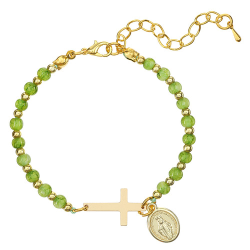 Aqua Green Marbled Miraculous Medal and Cross Bracelet - 12/pk