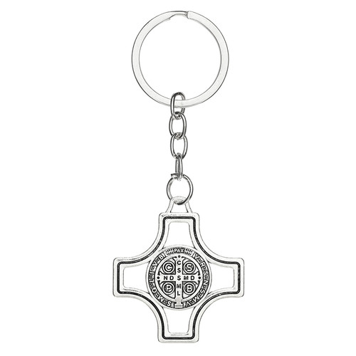 Silver St. Benedict Modern Maltese Cross Key Ring - 12/pk