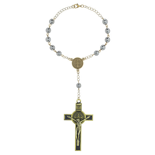 Hematite St. Benedict Auto Rosary - 8/pk